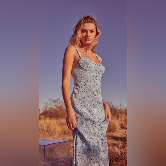 ASTR The Label Halle Bustier Slip Midi Dress Light Blue Floral coquette girly XS - Picture 8 of 16